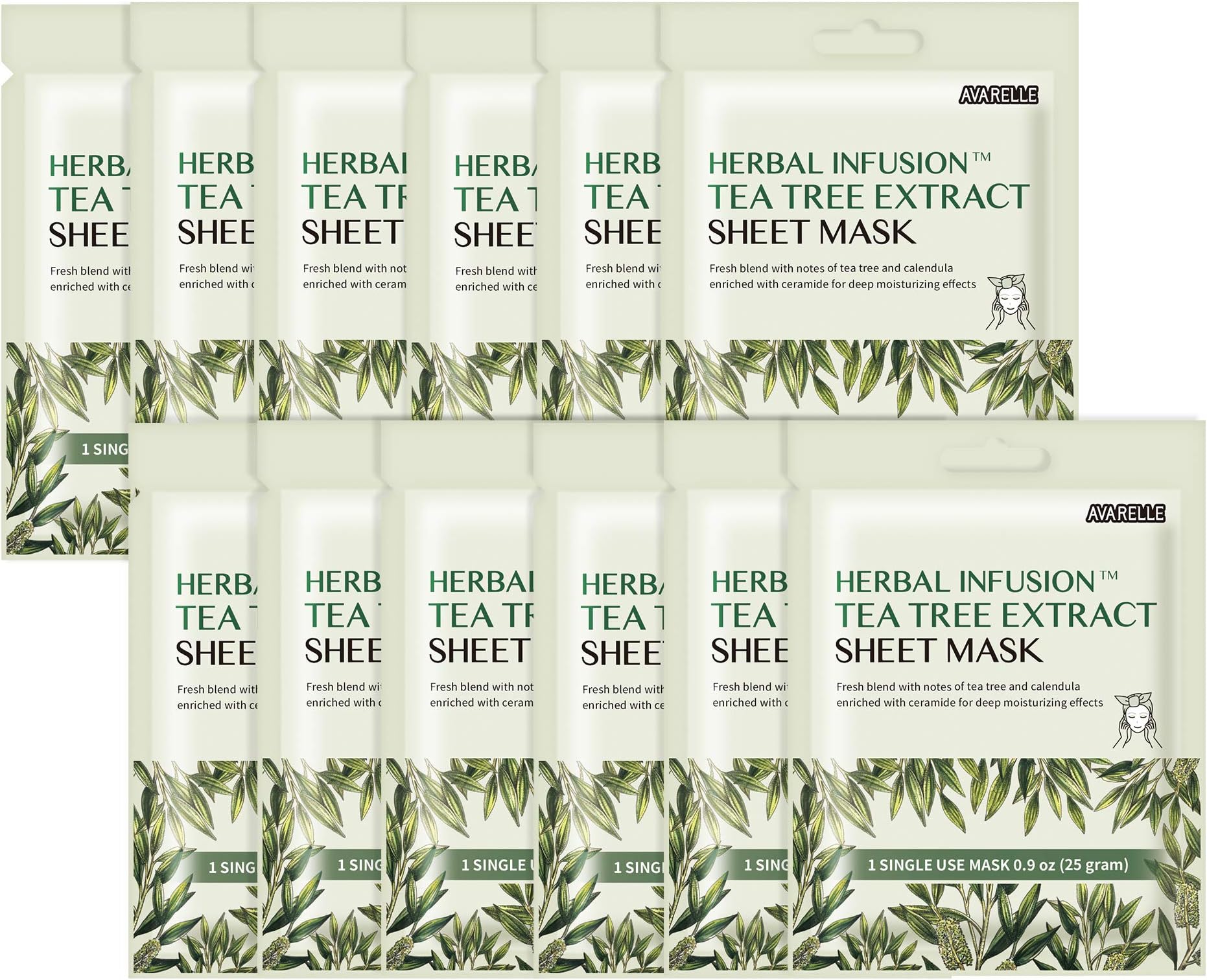 Herbal Infusion Tea Tree Extract Sheet Mask With Calendula Oil For Acne (Tea Tree / 12 MASKS)