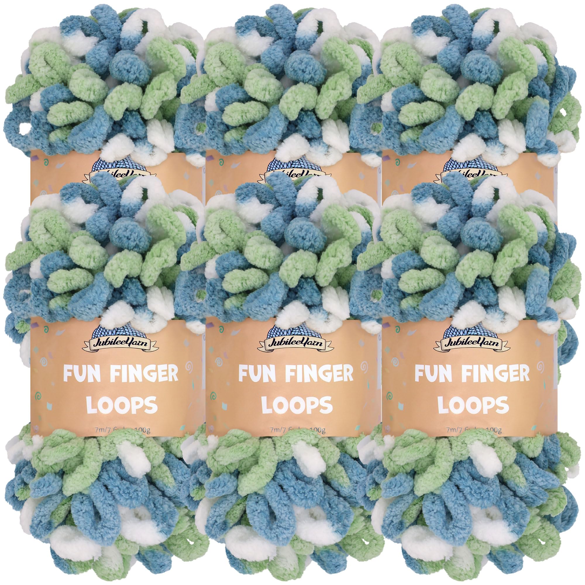 JubileeYarn Fun Finger Loops Yarn - Polyester Jumbo Weight Loop Yarn - 100g/Skein - Multicolour Blue Green - 6 Skeins — image 1