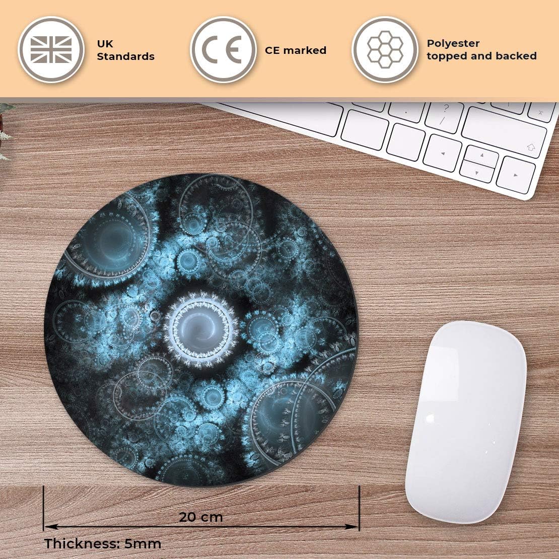 Fractal Pattern Time Space Concept - Flexible Round 5mm Rubber Mouse Mat Pad Office Home Novelty Printed Desk Accessory 21552 - Image 3