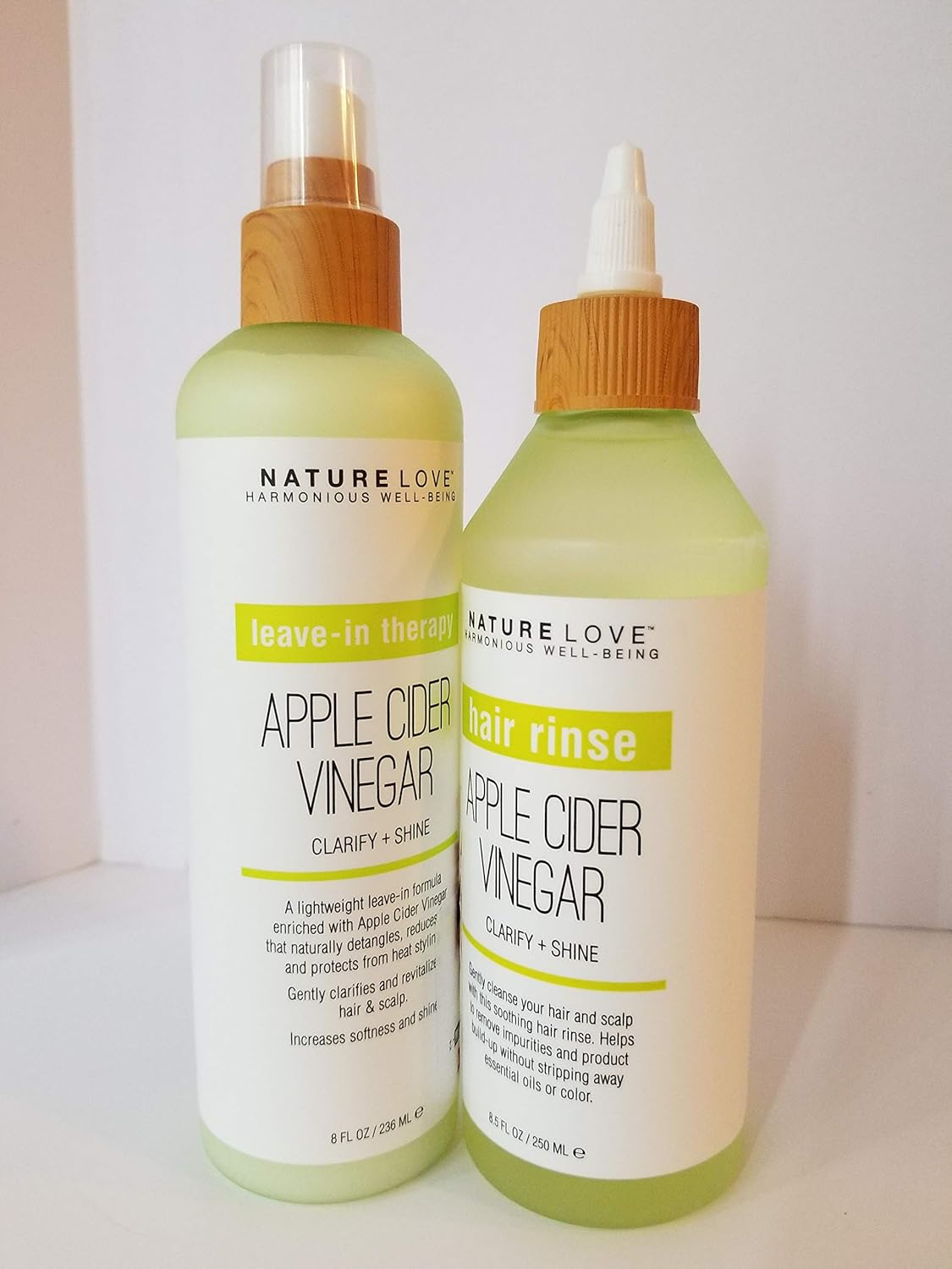 Nature Love Apple Cider Vinegar Clarify + Shine - Set of 2: Hair Rinse 8.5 Fl. Oz and Leave-in Therapy 8 Fl. Oz