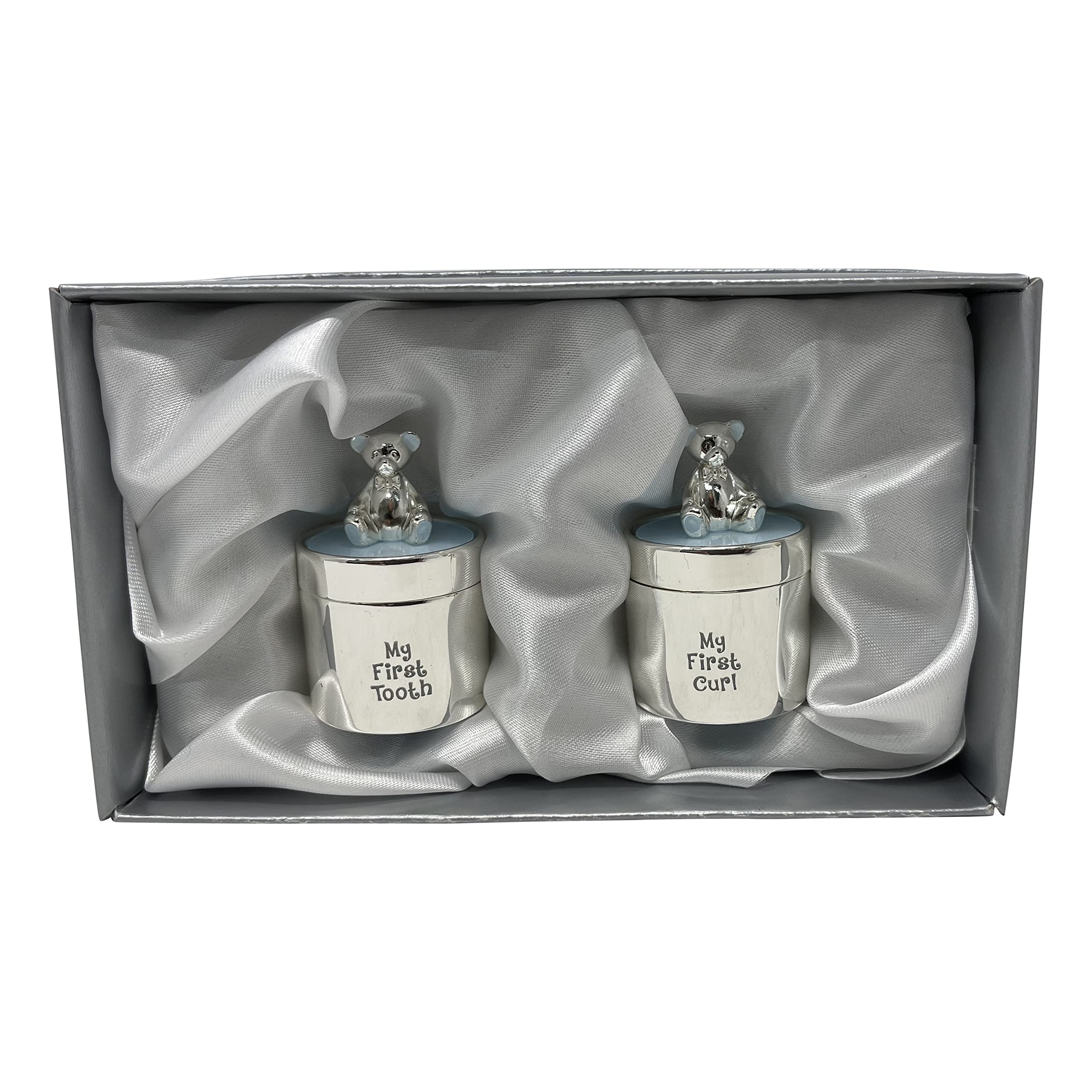 HTUK First Tooth And Curl 1st Tooth & Curl Set Blue Enamel Gift Set Separate Trinket Boxes