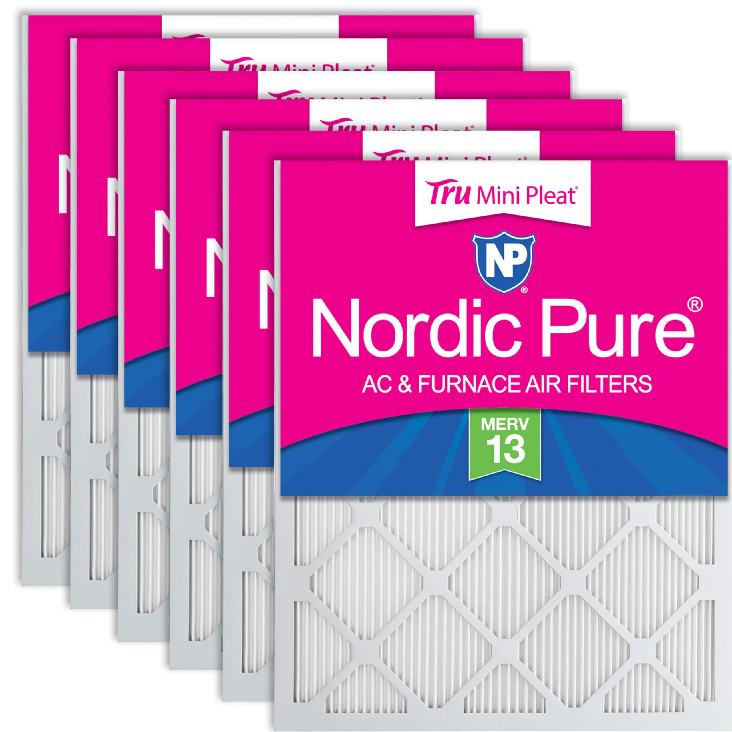 Nordic Pure 18x25x1 (Actual Size: 17 1/2 x 24 1/2 x 3/4) Tru Mini Pleat MERV 13 AC Furnace Air Filters – 2.5X More Media for Longer-Lasting, High-Efficiency Filtration - 6 Pack Image
