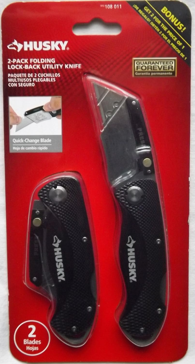 Husky 2Pack Folding LockBack Utility Knife Office Products