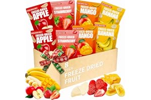 EGCINA Large Freeze Dried Fruit Snacks Variety Pack - 8 Single Bags with Apple, Mango, Strawberry, Banana - Gluten Free, Portable Snack for Kids School Lunch, Travel, Office - No Sugar Added (4.65oz/132g)