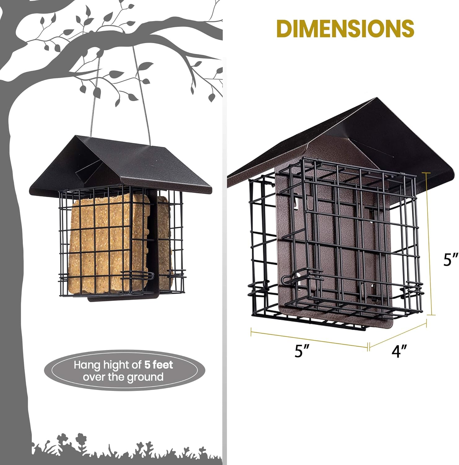 Suet Bird Feeder for Outside [Double Capacity] Suet Wild Bird Feeder with Hanging Metal Roof, Suet Feeders for Outside, for Use with Suet Cakes, Seed Cakes, Mealworm Cakes : Garden & Outdoor