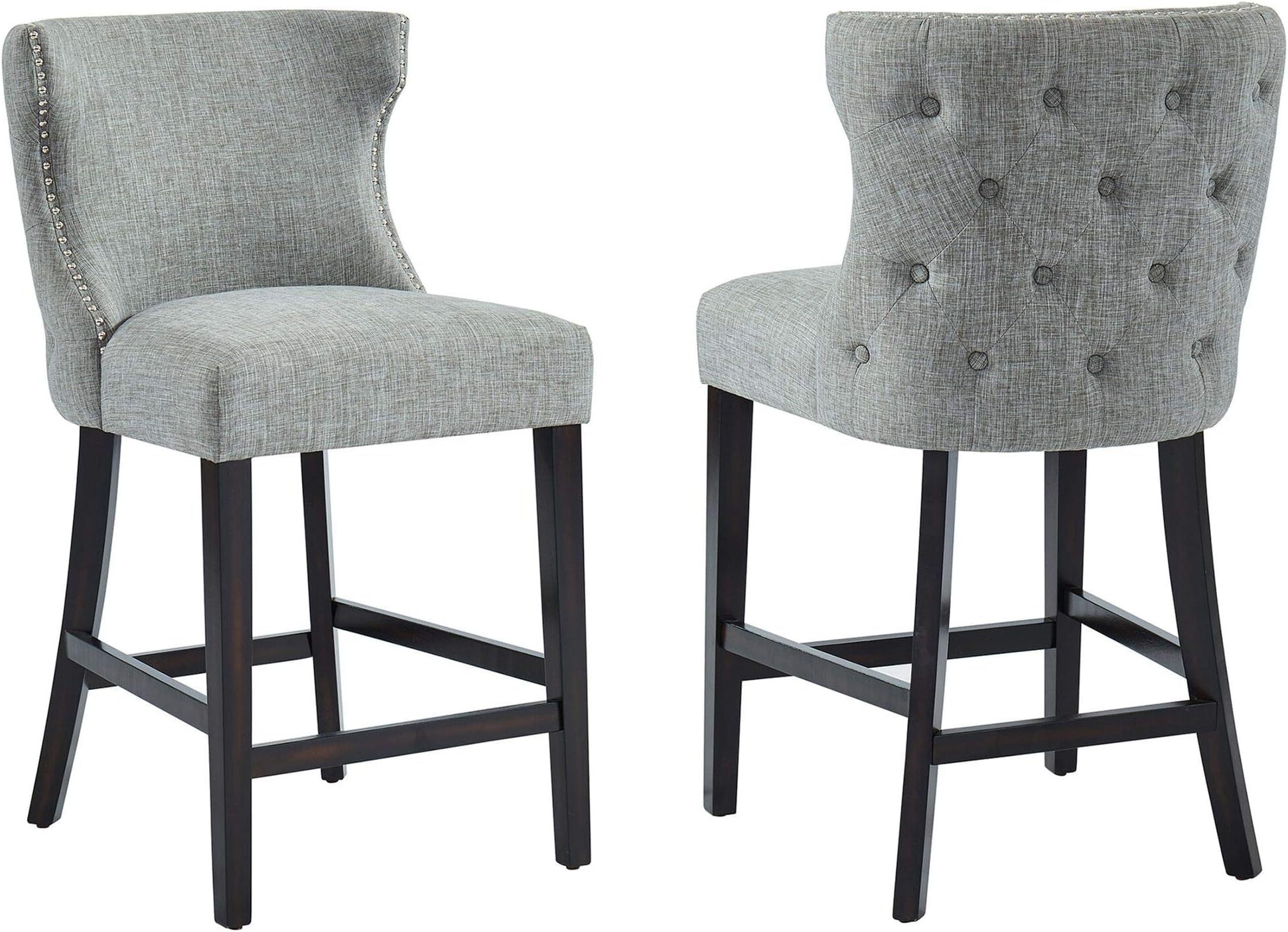 Contemporary Home Living Set of 2 Gray and Brown Button Tufted Counter Stools 40"