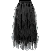 THHGPO Tulle Skirts for Women A Line Fairy Tiered Skirt Midi Length High Elastic Waist Long Skirt