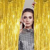 YAAVAAW Glitter Gold Tinsel Curtain 2 Pack 3.2x8.3ft Backdrop Door Fringe view 4