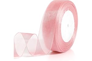 FLEXITONIC Pink Ribbon for Flower Bouquet 1 Inch 50 Yards Sheer Mothers Day Gift Basket Ribbon Tulle Ribbon for Gift Wrapping Ribbons for Crafts Ribbon for Hair Thin Ribbon for Wedding Decorations Party