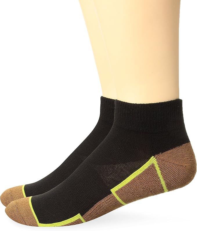 Copper Sole Men's 2 Pack Athletic Ankle Socks, Black/Lime, 1013 Sock/6
