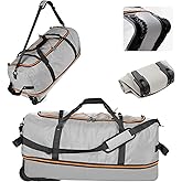CONTAIL 32-Inch Rolling Duffle Bag, Expandable 110L-140L Capacity, Soft-Sided Foldable Design with Dual Wheels, No Traditional Telescoping Handle, for Travel, Business, Camping,Grey