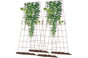 UrGROWA Cucumber Trellis 2 Pack, 59" H Foldable A-Frame Garden Trellis for Raised Bed Garden Grow Support with Plant Support Clips, Twist Ties for Cucumber,Tomato, Climbing Plants and Flowers