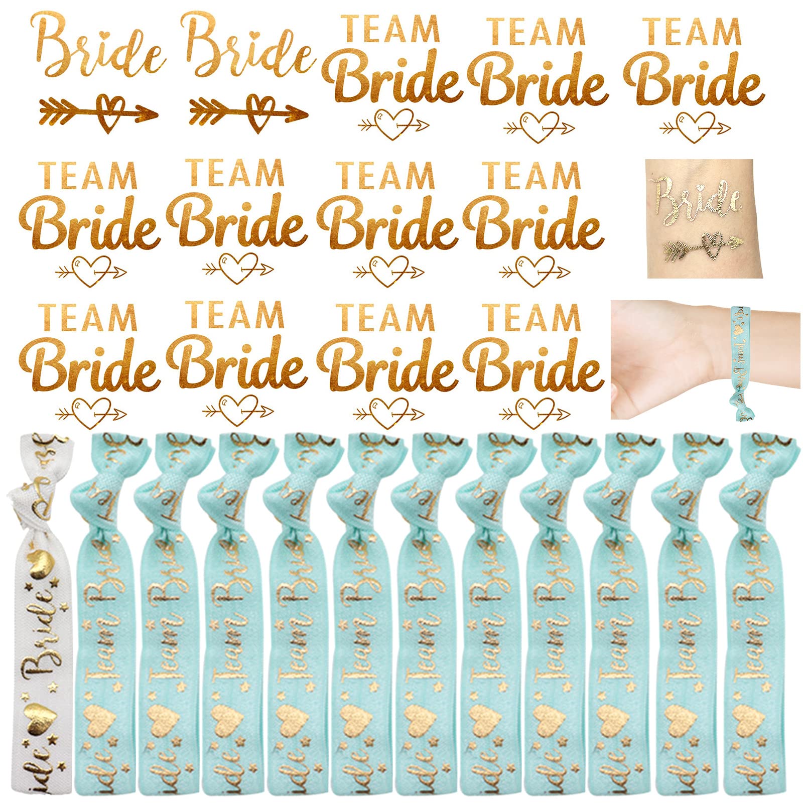 EQLEF 12 pcs Hen Party Accessories, Bride & Team Bride Wristbands & Tattoos (Blue)