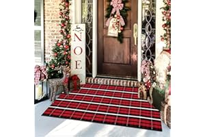 OJIA Christmas Front Door Mat Outdoor 2'X4.3', Red Buffalo Plaid Porch Rug Machine Washable Kitchen Rug Entryway Carpet Layered Door Mats Indoor/Outdoor Cotton Area Rug Runner for Bedroom