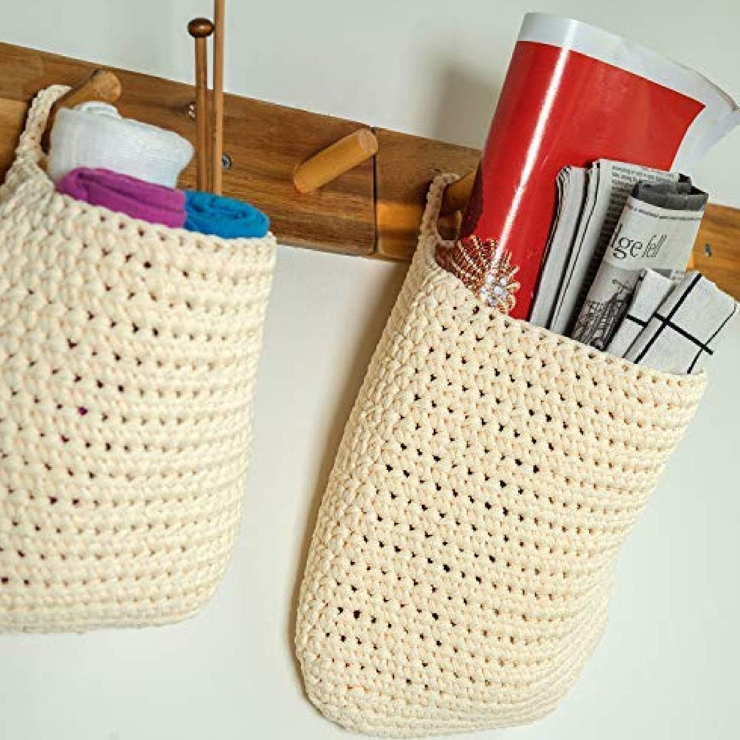AuraLeap Hanging Storage Basket as Home Décor, Bin Bag for Door Organizer, Bathroom Organizer and Toy Basket. Set of 2 Baskets Organizer Owl Shaped Foldable