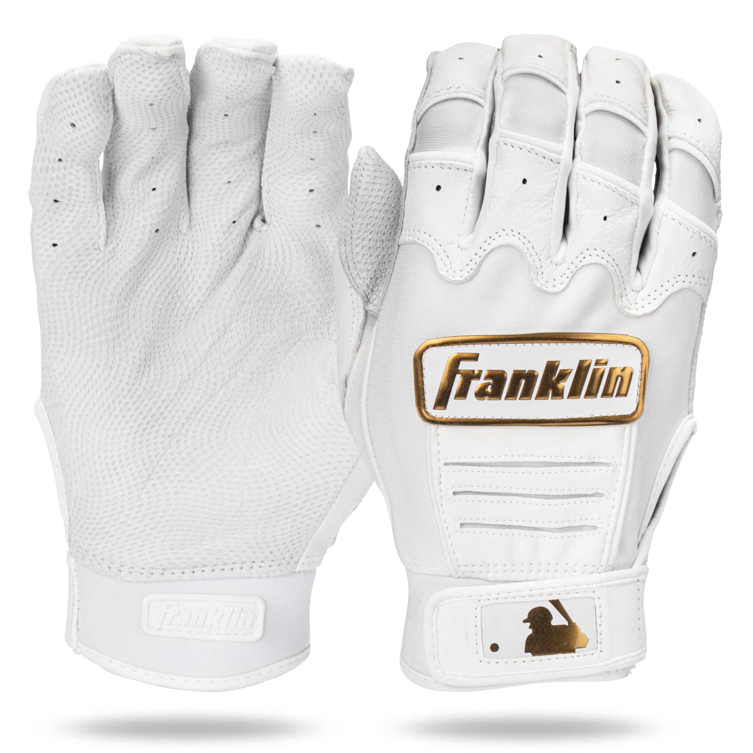 Franklin Sports MLB Batting Gloves - CFX Pro Adult Men's + Youth Batting Gloves Pair - Baseball + Softball - White/Gold - Adult Large Image
