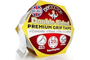 DIY Doctor Heavy Duty Double Sided Carpet Tape – 20m Long x 21mm Wide, No Residue Extra Strong Sticky Rug Grip Adhesive Tape, Ideal for Home & Professional Use