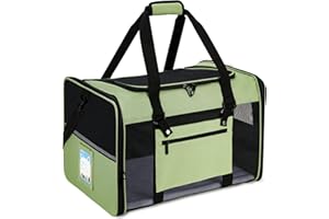 Pnimaund Large Pet Carrier, Soft Dog Carrier with Upgrade Lockable Zippers, Cat Carriers for Large Cats 20 Lbs, Pet Carrier for 2 Cats and Small Dogs Under 20 Lbs, Green