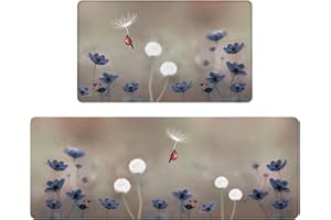 CRUGLA Spring Kitchen Rug Cushioned Anti Fatigue Floor Mat, 2 Pieces Non-Skid Ergonomic Comfort Foam Rugs, Waterproof Standing Mats for Bathroom, Bedroom, Living Room, Laundry 47''x17''+29''x17''