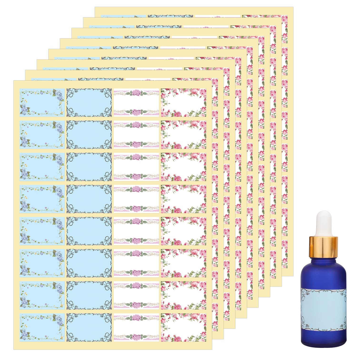 Wisdompro Flower Label Stickers, 256 Pcs Self Adhesive Gift Tag Stickers, Pretty Sticky Labels for Essential Oil Bottles, Spice/Jam Jars, Food Containers - Small