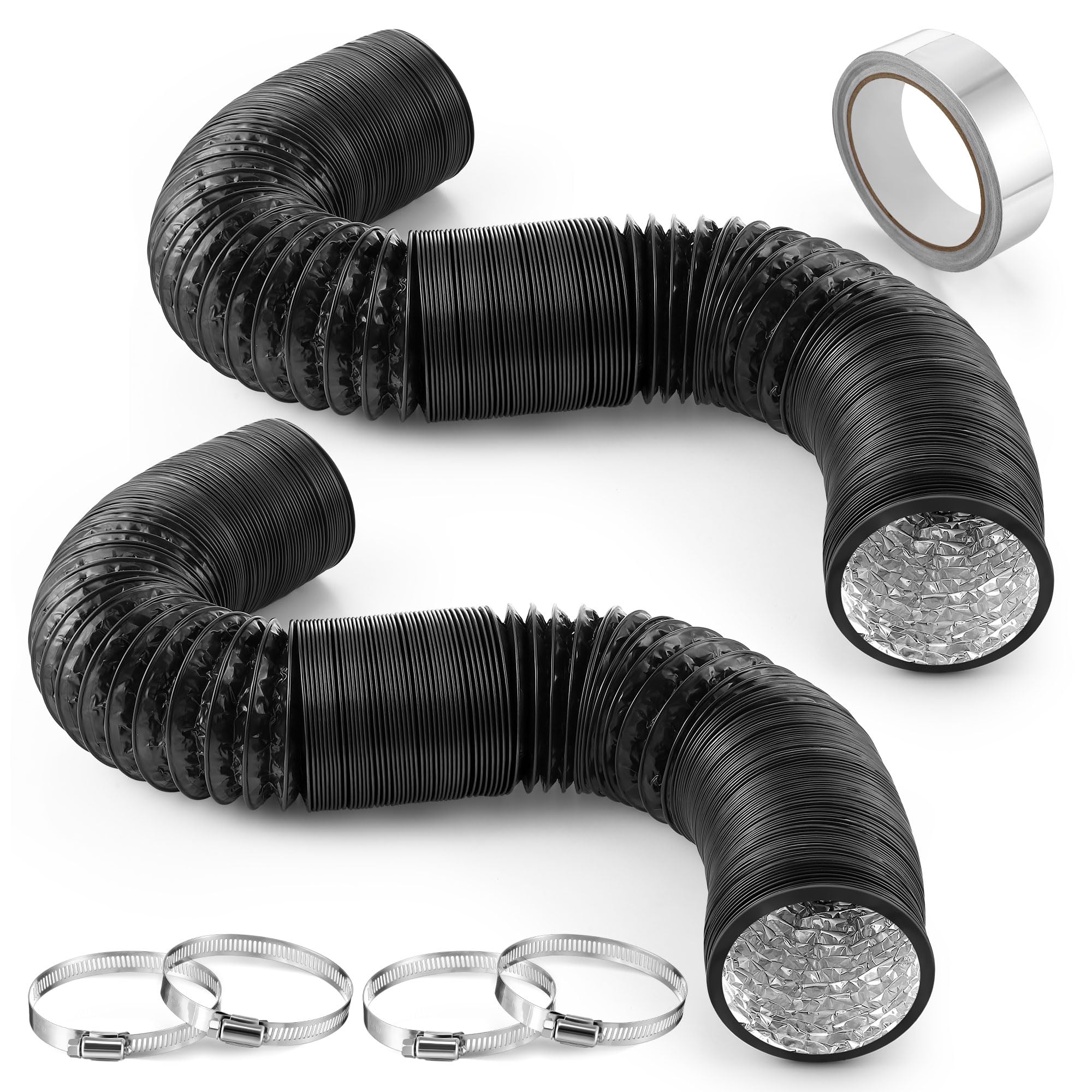 Photo 1 of Dreyoo 2 Pack Dryer Vent Hose, 3 Inch 16 Feet Flexible PVC ventilation hose kit, w/ 4 Clamps and 1 Roll of Tape, Insulated aluminum air duct for HVAC Ventilation, Exhaust, Duct Fan Systems, Black