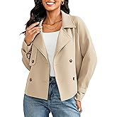 LookbookStore Cropped Trench Coat for Women Double Breasted Long Sleeve Work Office Business Casual Fall Short Jackets