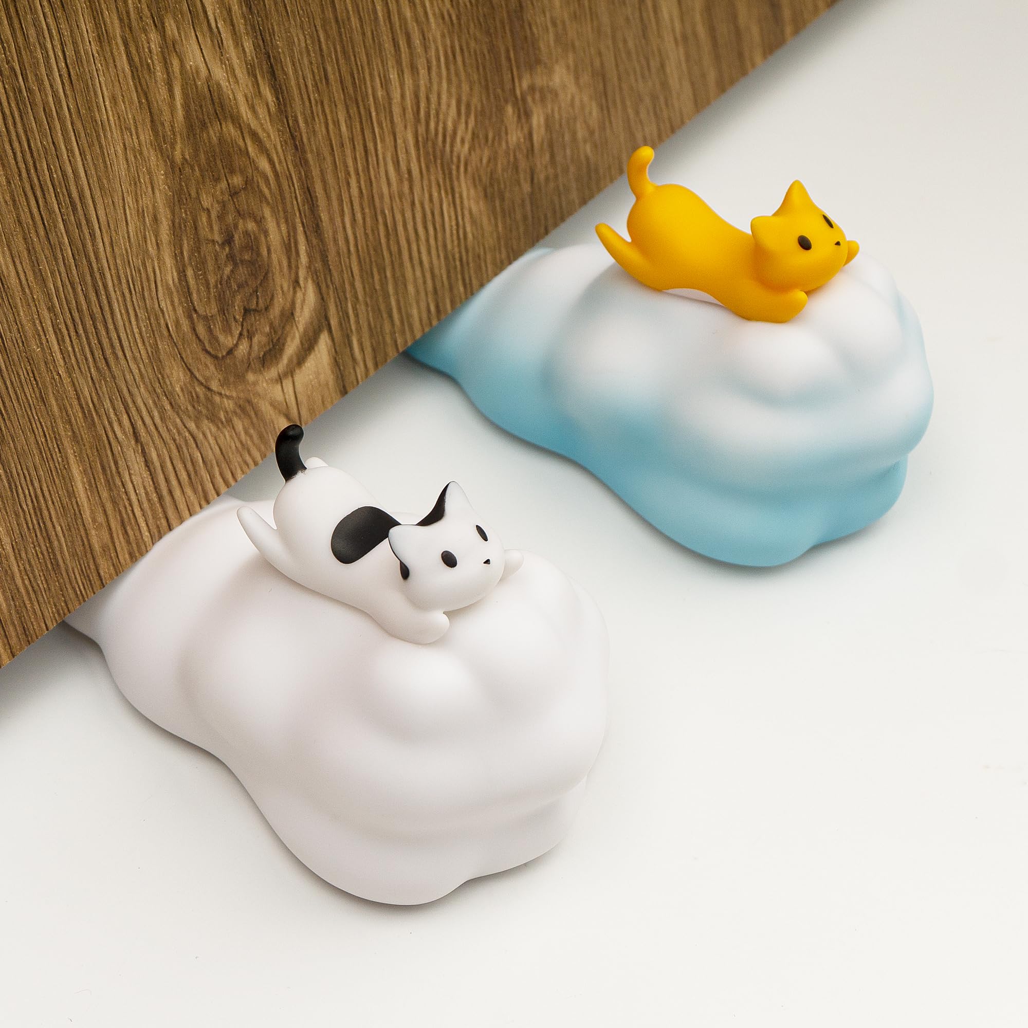 2 Pcs Cute Door Stopper, Cartoon Cat Cloud Door Stop, Decorative Door Wedge for Home Office Floor, Flying Kitty, Blue&White(Patent Registering)