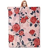 VANZEV Red Rose Blanket, Elegant Floral Pattern Flannel Throw Blankets,Soft Warm Lightweight Cozy Plush Throws for Bedroom Sofa Office Home Decor Gifts for Women Girls 60"x50"