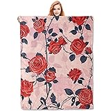 VANZEV Red Rose Blanket, Elegant Floral Pattern