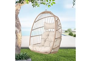 BULEXYARD Swing Egg Chair Without Stand Indoor Outdoor Wicker Rattan Patio Basket Hanging Chair no Stand with UV Resistant Cushions 265lbs Capacity for Bedroom Balcony Patio (Beige)