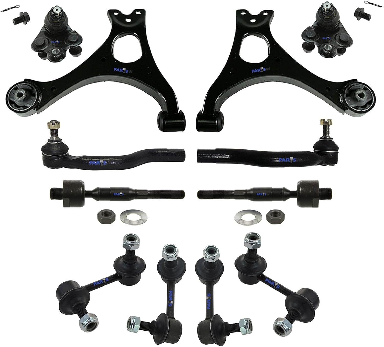 Amazon Com Partsw 12 Pc New Front Rear Suspension Kit For Honda Civic 2006 2011 Control Arm Ball Joints Sway Bars Outer Inner Tie Rod Automotive