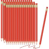 Chinco 48 Pcs Bulk Red Pencils with Eraser Pre Sharpened | Red Checking Correcting Pencils, Erasable 2 HB, for Checking Tests Grading Map Coloring Editing Office Supplies