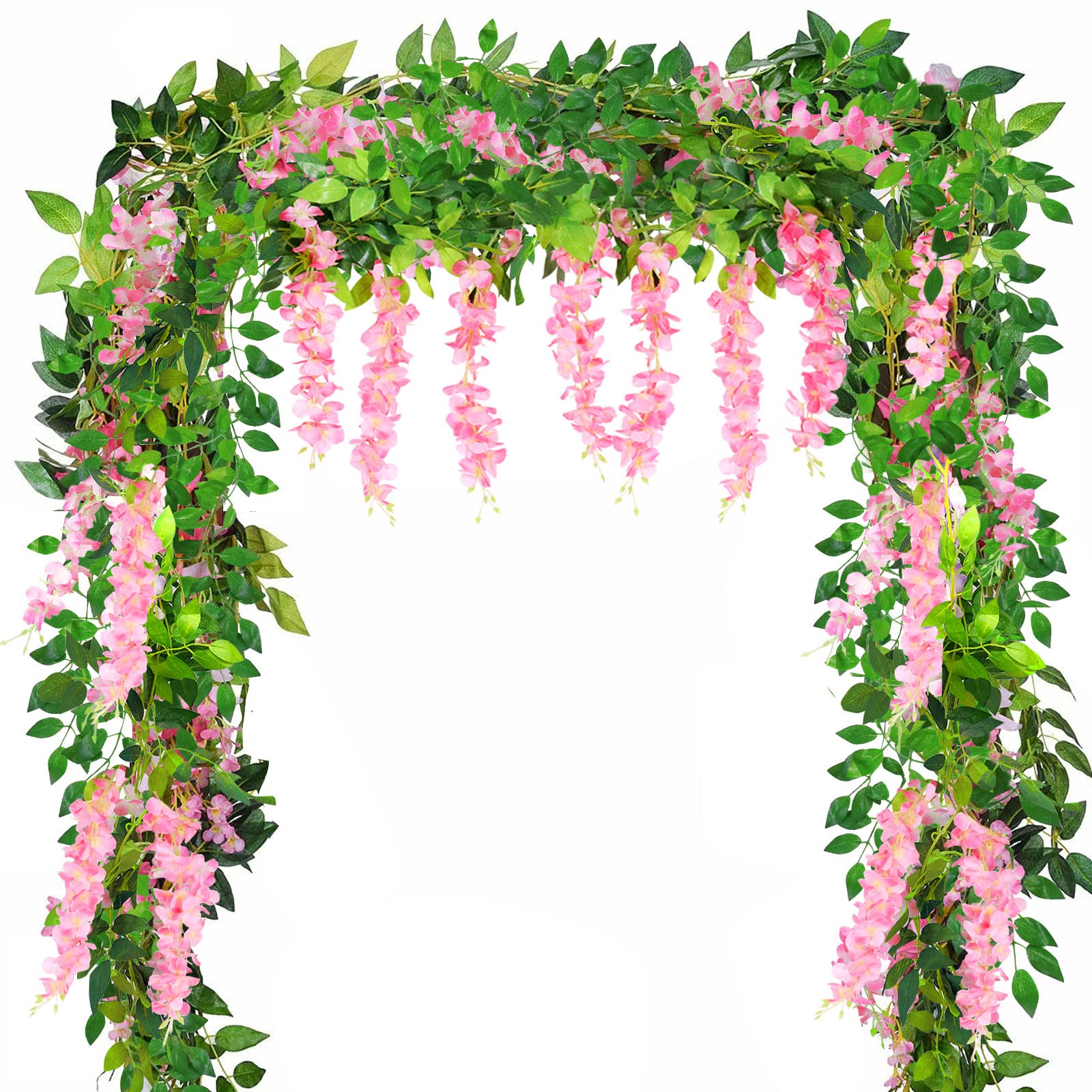 Yueshop 4x 8Ft/ 2.5M Artificial Wisteria Vine Garland Plants Artificial Flowers Arts For Ceremony Home Wedding Theme Park Decoration (Pink)