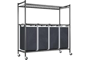 Raybee Laundry Sorter 180L Large Laundry Sorter 4 Section Laundry Sorter with Shelf Rolling Laundry Sorter Laundry Room Organization Laundry Hamper Laundry Basket with Shelves Wheels