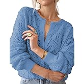MINSURE Womens Lightweight Crochet Cardigan Long Sleeve Fancy Openwork Knit Sweater Reversible Jumper