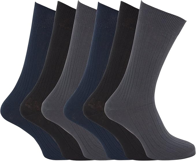 Mens XL Ribbed 100 Cotton Socks Sizes US 12 To 15 (Pack Of 6) (US 12