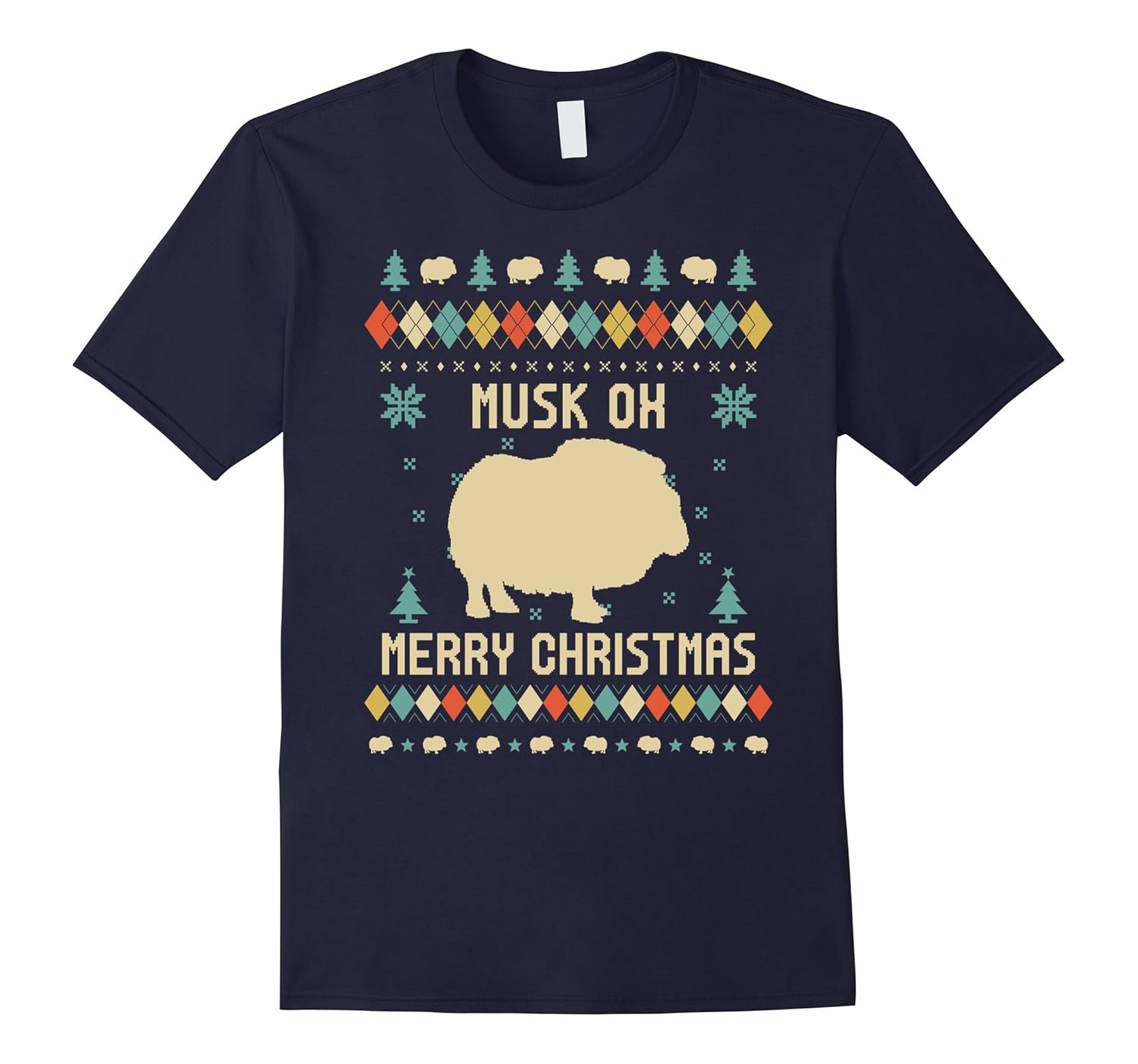 Musk Ox Christmas T-Shirt, Sweater Vintage Retro T-Shirt-Rose