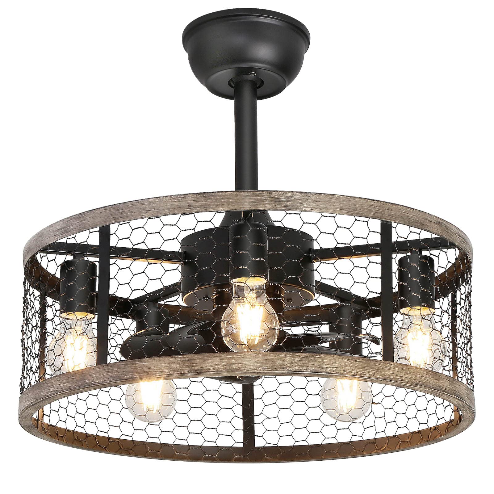 Photo 1 of Ohniyou 20'' Caged Rustic Farmhouse Ceiling Fan with Lights Remote Control, Reversible Motor, 6 Speeds Ceiling Fan Light Fixture for Dining Room Bedroom