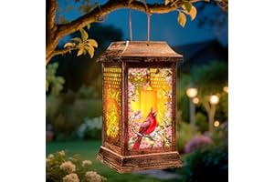 YULLOYELLO Cardinal Solar Lanterns Outdoor Waterproof, Metal & Glass Hanging Lights Garden Decor, Birthday Gifts for Women Mom Grandma Mothers Day, Decorative Lights for Outside Yard Patio Backyard Porch