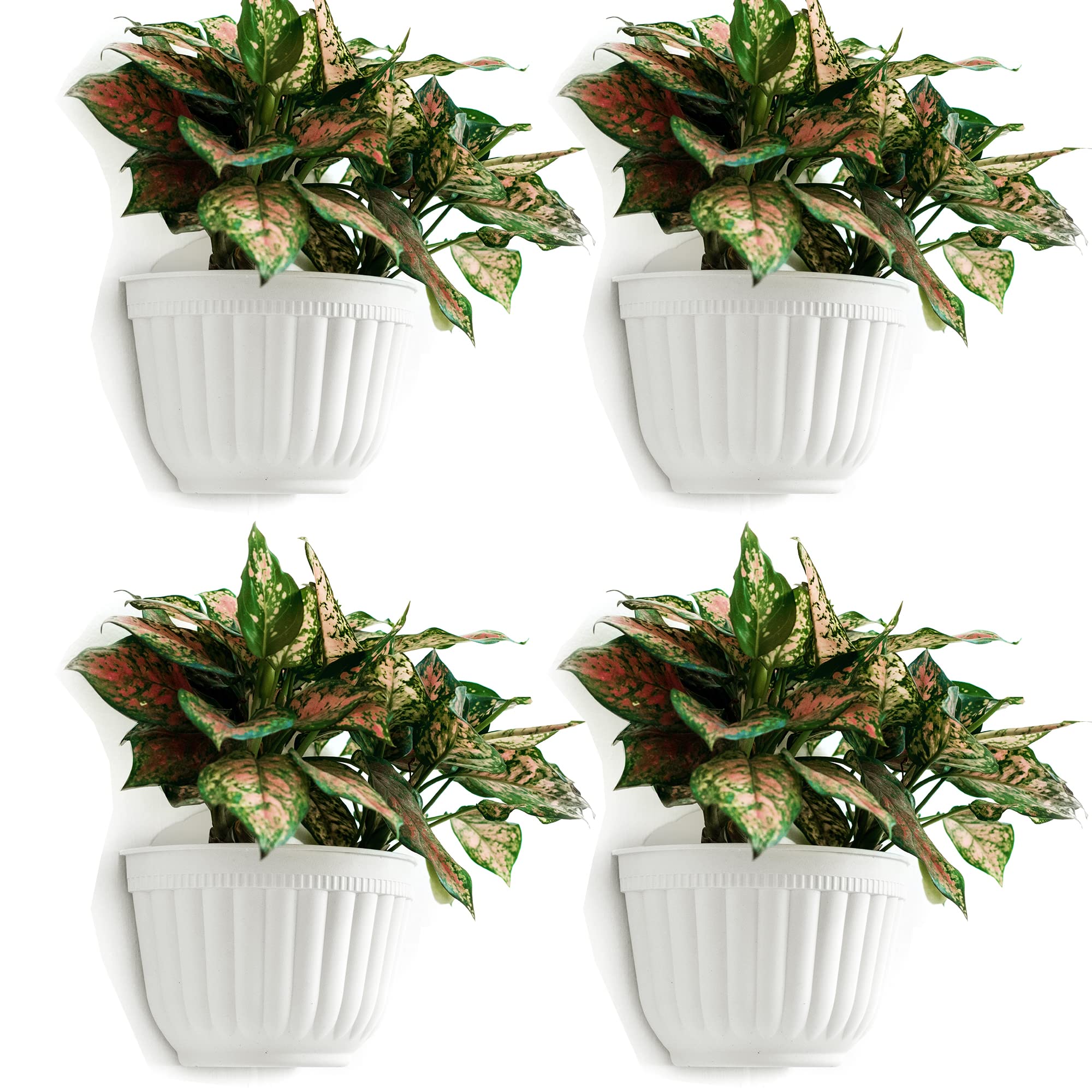 4 Pack Plastic Wall Plant Pots Vertical Garden Living Wall Mounted Window Hanging Basket Fence Planters Indoor Outdoor for Plants Flowers Kitchen Herbs Holder with Drainage Water Reservoir Decor White