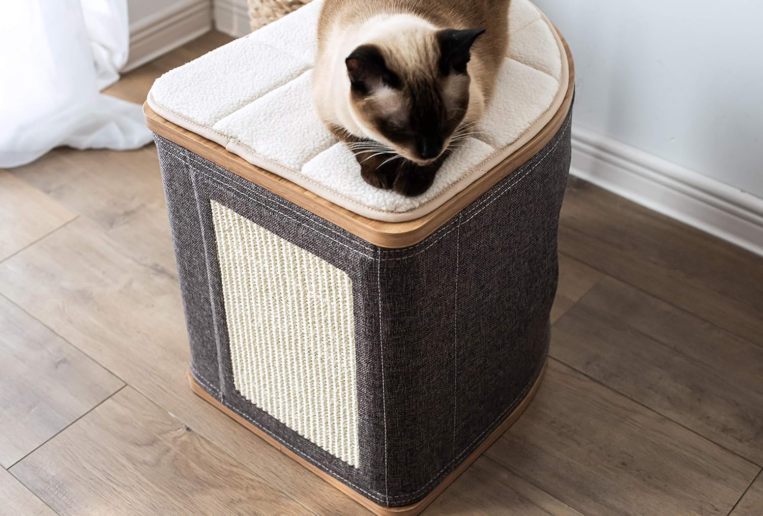 Catry, Wooden Cat House Cat Condo Cat Bed with Jute Fiber Fan-Shaped for Any Size (CT19580) : Pet Supplies