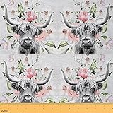 Erosebridal Highland Cow Fabric by The Yard, Pink