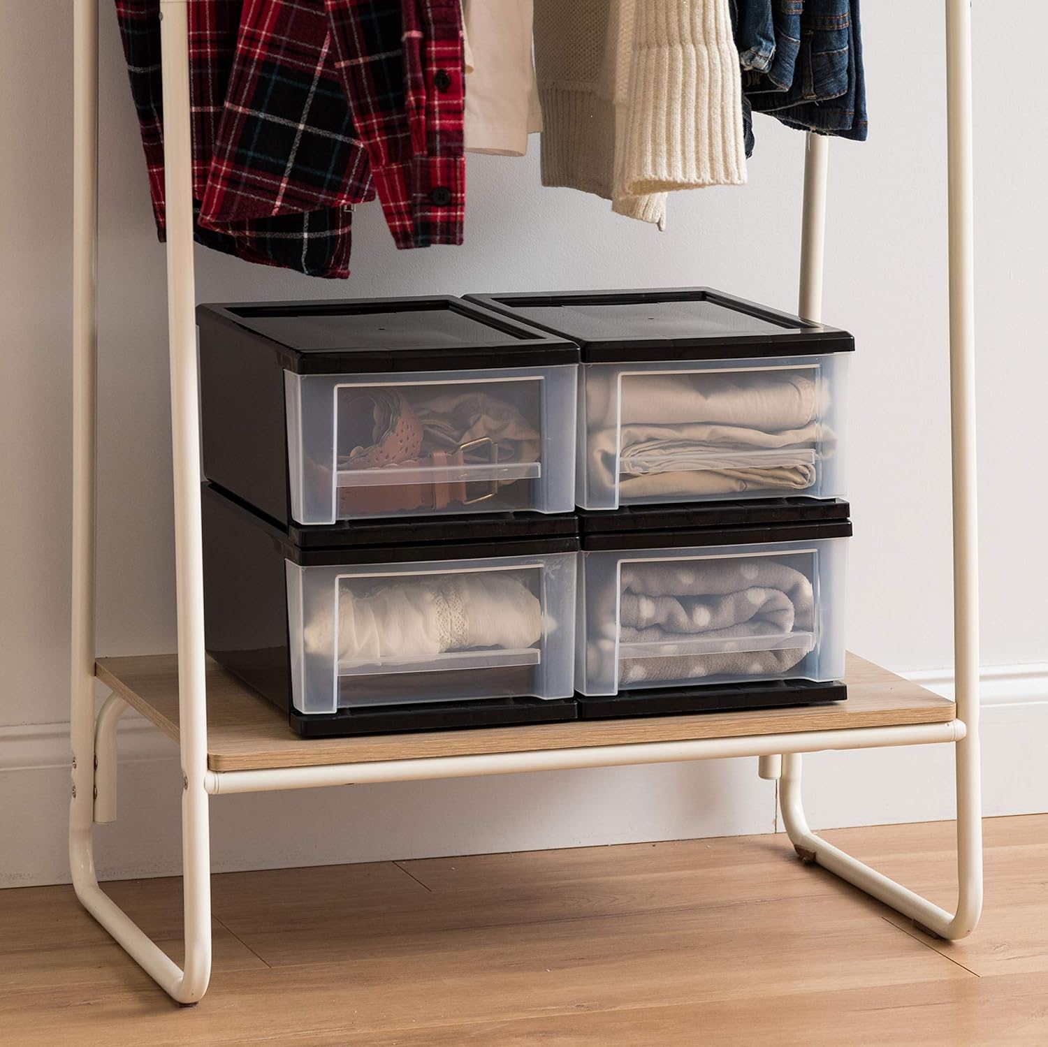 IRIS USA SD-22 Plastic Stacking Drawer, 4-Pack Storage Organizer Unit, 7-Quart, Black, 4 Count: Home & Kitchen