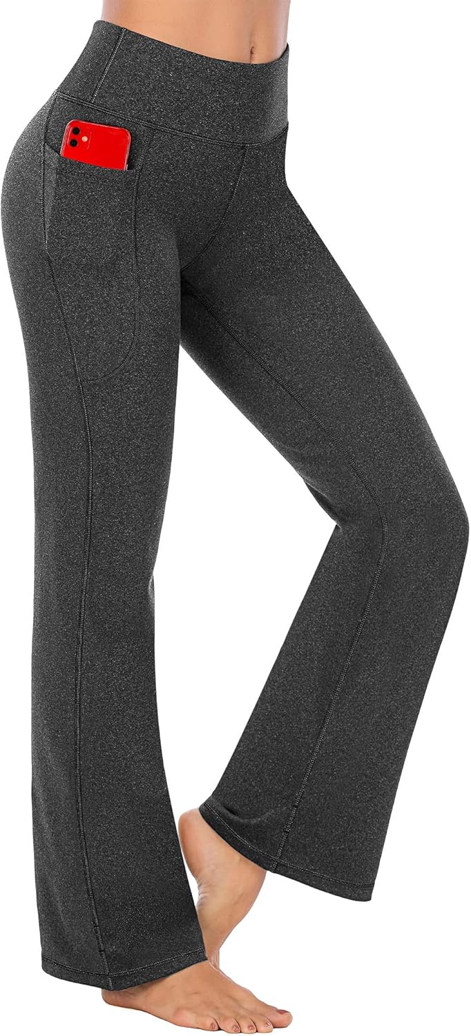 Heathyoga Bootcut Yoga Pants for Women with Pockets High Waisted Workout Pants for Women Bootleg Work Pants Dress Pants: Clothing