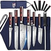 SYOKAMI 14pcs Chef Knife Set with Roll Bag, Professional Stainless Steel Japanese Knife Set with Pakkawood Handle for Professional Chef, Camping, Travel, BBQ, RV or Gift Blue