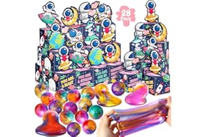 SURCVIO 28 Pack Valentines Day Gifts for Kids, Galaxy Slime with Greeting Card Box Stress Relief Fidget Toy for Kids Party Favor, Valentine's Day Classroom Exchange Prizes Gift Set