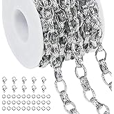 Jabogrii 3 Meters Silver Stainless Steel Chain Bulk Chunky Embossed Oval Link Chain for Jewelry Making DIY Jewelry Supplies