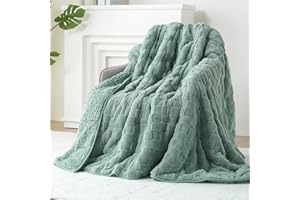 Kivik Weighted Blanket for Adult, 15 lbs Checkered Throw Blankets, Soft Dual Sided Heavy Fleece Checkerboard Blanket for Couch Sofa Bed, Queen Size 60 x 80 Inches, Sage Green