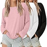 Velvelhall 3 Pack Women's Oversized Y2K T-Shirts Crew Neck Long Sleeve Tops Loose Basic Tees Casual Workout Tees 2026