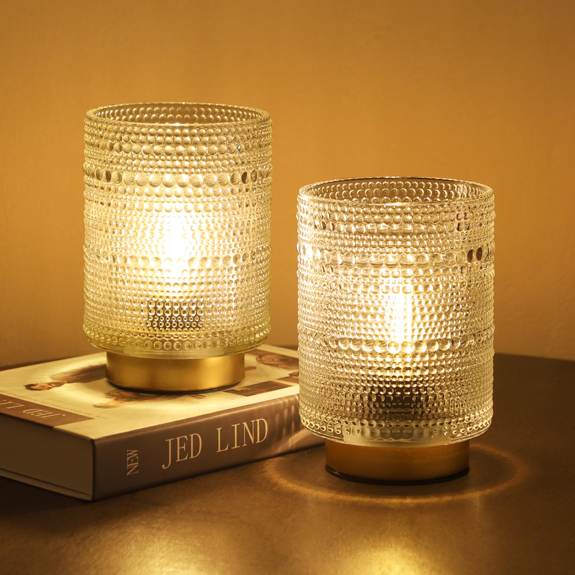 Photo 1 of 2 Pack Battery Operated Decorative Aesthetic Lamp with Timer for Dorm/Office/ Patio/Bedside/,Small Cordless Table Lamps with LED Warm Bulb for Shelf/Coffee Table/Entryway/ Mantle/Dresser Decor(Clear)